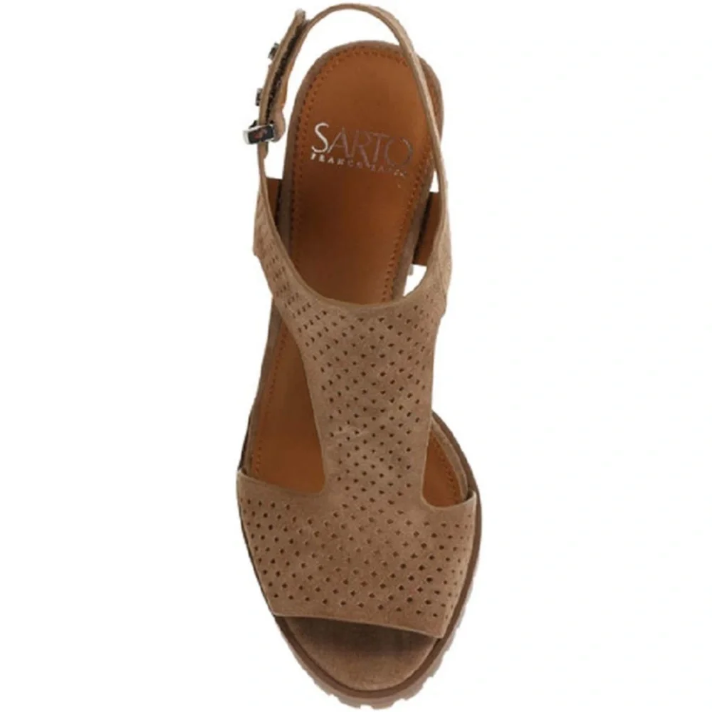 FRANCO SARTO ALLISTER PLATFORM SANDAL, Taupe, Perforated, Block Heel, 9.5 NEW